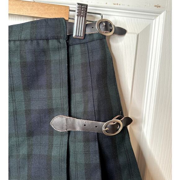 Y2K Brandy Melville Dk Green Plaid Pleated Mini Wrap Skirt One Size Range 2-4 - Picture 3 of 4